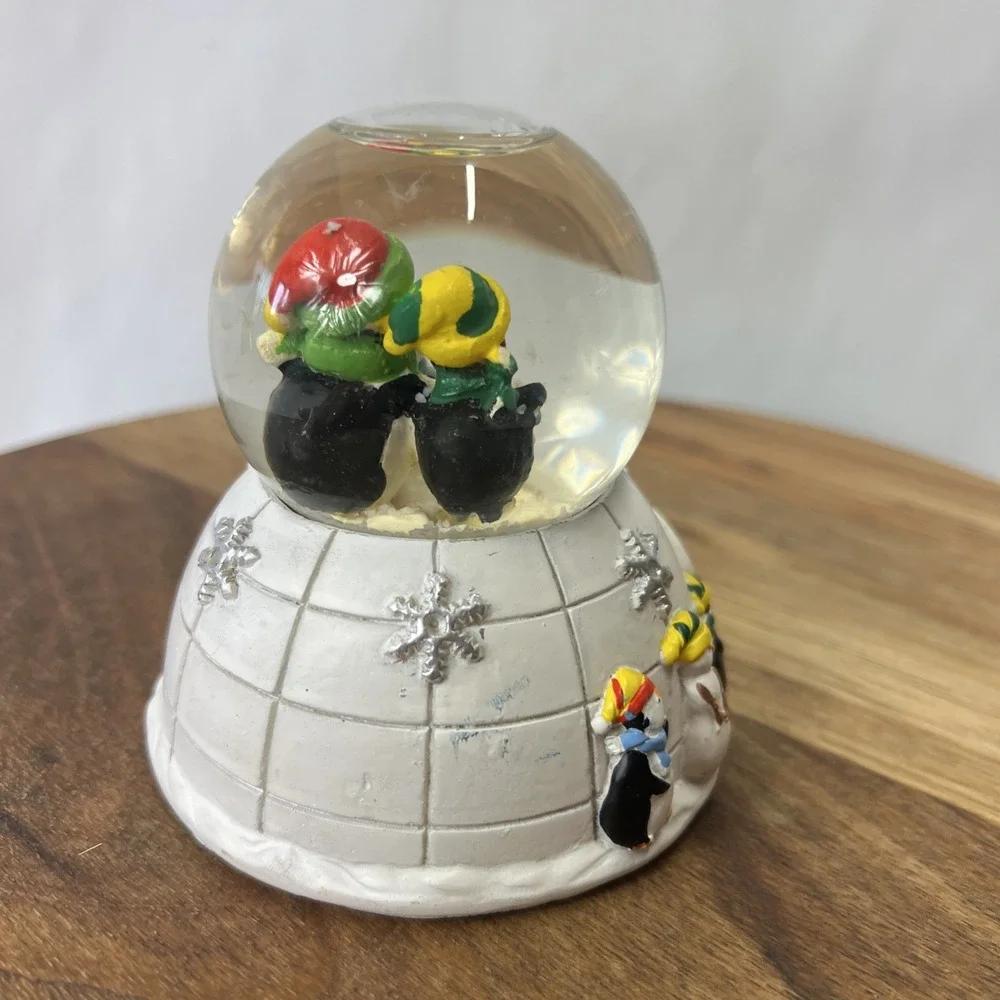 Vintage Debra Jordan Bryan Penguins And Igloo Snow Globe 3.5